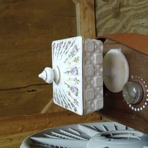 Westmoreland White Milk Glass Quilt Pattern Pedestal Dish Lid 1940 Hand Painted